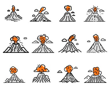 Volkan dağ ikonu doğa ışığı ve siyah vektör tasarımı.