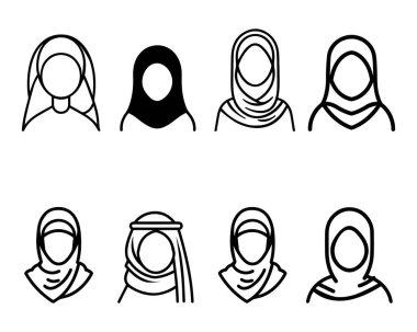 Müslüman erkek ve kadın ikon karakter taslağı. Arapça vektör tasarımı.