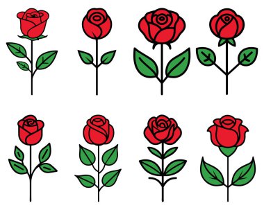 Gül çiçeği kırmızı renk doğal stil yeşil yaprak kutlama tasarımı.