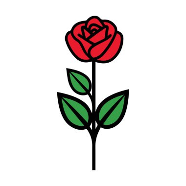 Gül çiçeği kırmızı renk doğal stil yeşil yaprak kutlama tasarımı.