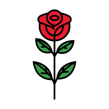 Gül çiçeği kırmızı renk doğal stil yeşil yaprak kutlama tasarımı.