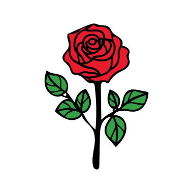 Gül çiçeği kırmızı renk doğal stil yeşil yaprak kutlama tasarımı.