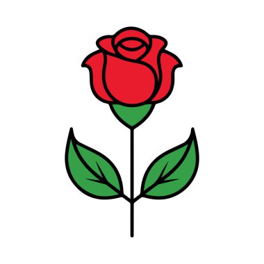 Gül çiçeği kırmızı renk doğal stil yeşil yaprak kutlama tasarımı.