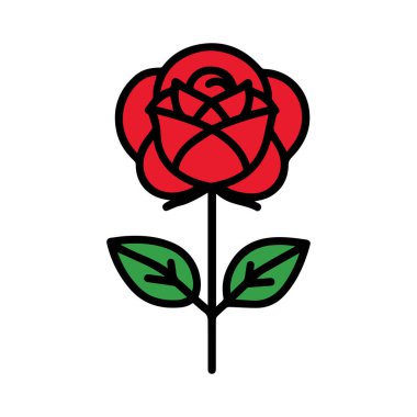 Gül çiçeği kırmızı renk doğal stil yeşil yaprak kutlama tasarımı.