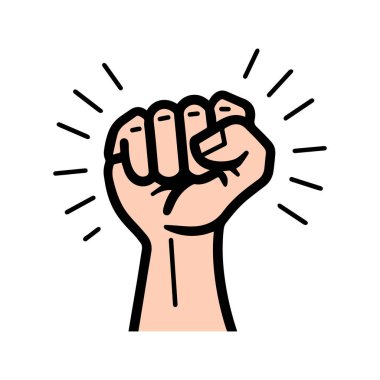 El dövüşü insan gücü ikonu. Özgürlük lekesi siyah ana hat tasarımı.