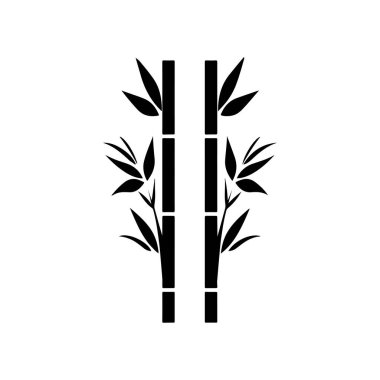 Bambu yaprakları beyaz arkaplan üzerinde simge, siluet biçimi, vektör illüstrasyonu