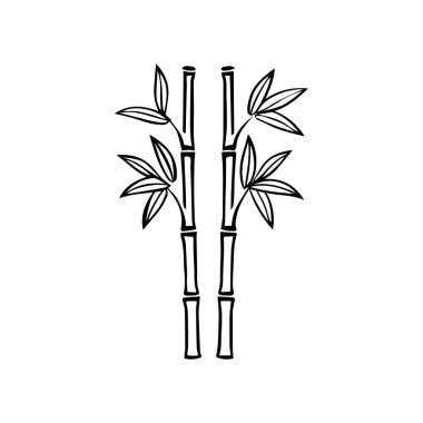 Bambu yaprakları beyaz arkaplan üzerinde simge, siluet biçimi, vektör illüstrasyonu