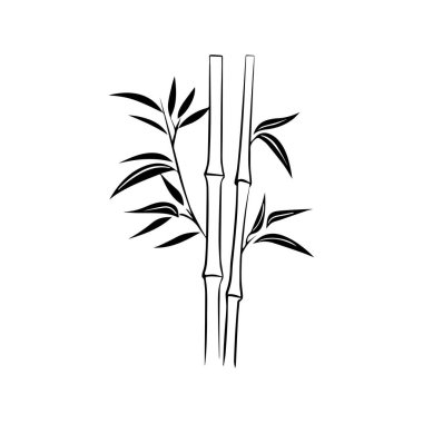 Bambu yaprakları beyaz arkaplan üzerinde simge, siluet biçimi, vektör illüstrasyonu