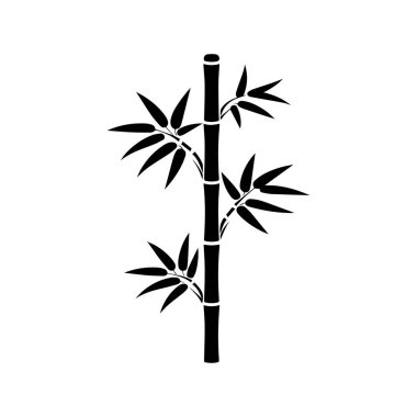 Bambu yaprakları beyaz arkaplan üzerinde simge, siluet biçimi, vektör illüstrasyonu
