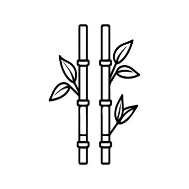 Bambu yaprakları beyaz arkaplan üzerinde simge, siluet biçimi, vektör illüstrasyonu