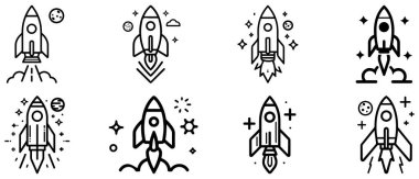 Uzay gemisi simgesi bilim ve teknolojinin vektör tasarım sembolünü ayarla.