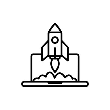 Roket fırlatma ve Laptop ikon vektör iş illüstrasyon tasarımı.