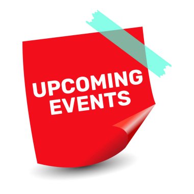 Yaklaşan olaylar kırmızı etiket not şekli vektör illüstrasyon tasarımı.