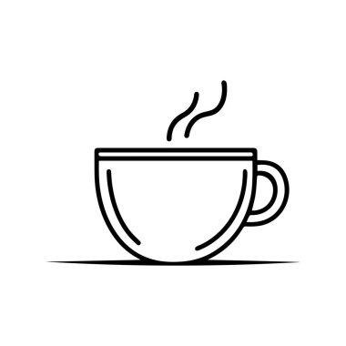 Çay fincanı sıcak içecek ikonu. Kupa yemek akşam yemeği bardağı siyah sabah.