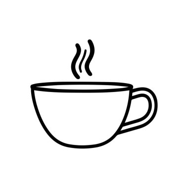 Çay fincanı sıcak içecek ikonu. Kupa yemek akşam yemeği bardağı siyah sabah.