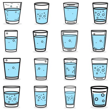 Cam bardak suyu ikon rengi ve beyaz arka plan yumuşak tasarımı.