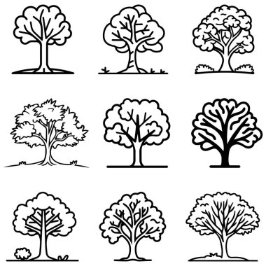 Siyah ağaç simgesi doğa ağaç yaprağı klasik beyaz arkaplan tasarımı.