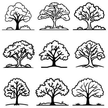 Siyah ağaç simgesi doğa ağaç yaprağı klasik beyaz arkaplan tasarımı.