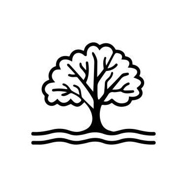 Siyah ağaç simgesi doğa ağaç yaprağı klasik beyaz arkaplan tasarımı.