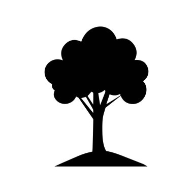 Beyaz arkaplan dizaynında siyah ağaç silueti.