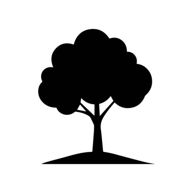 Beyaz arkaplan dizaynında siyah ağaç silueti.