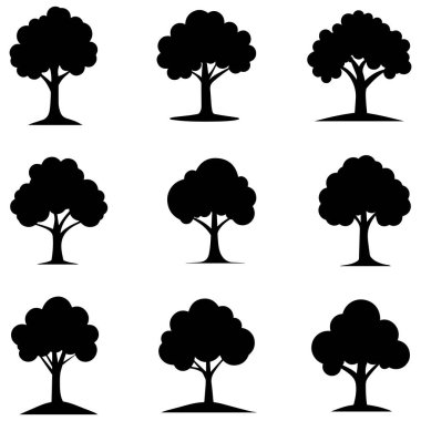 Beyaz arkaplan dizaynında siyah ağaç silueti.