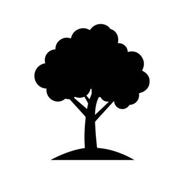 Beyaz arkaplan dizaynında siyah ağaç silueti.