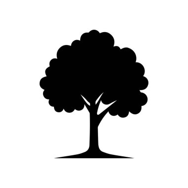 Beyaz arkaplan dizaynında siyah ağaç silueti.