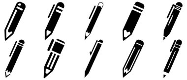 Beyaz arkaplanda köşegen kalem simgesi.