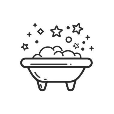 Çizgi ikonlu küvet. Bakım evi, renk tasarımı..