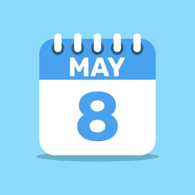 Takvim 8 Mayıs mavi renk simgesi, kağıt planlama.