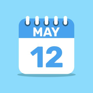 Takvim 12 Mayıs mavi renk simgesi, kağıt planlama.