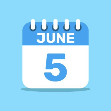 Takvim 5 Haziran mavi renk simgesi, kağıt planlama.