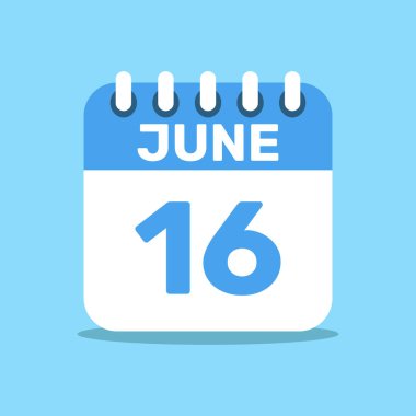Takvim 16 Haziran mavi renk simgesi, kağıt planlama.
