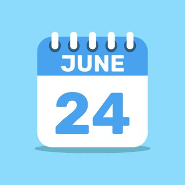 Takvim 24 Haziran mavi renk simgesi, kağıt planlama.