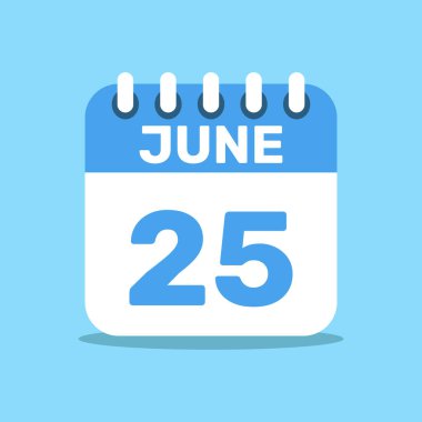Takvim 25 Haziran mavi renk simgesi, kağıt planlama.