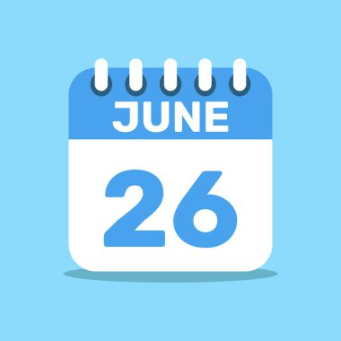 Takvim 26 Haziran mavi renk simgesi, kağıt planlama.
