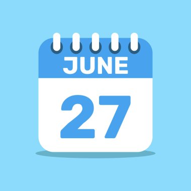 Takvim 27 Haziran mavi renk simgesi, kağıt planlama.