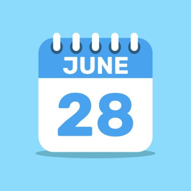 Takvim 28 Haziran mavi renk simgesi, kağıt planlama.