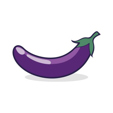 Açık arkaplan tasarımında yeşil kapaklı mor bir patlıcan simgesi.