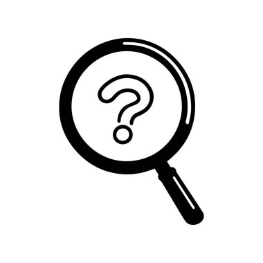 Merkezinde soru işareti olan bir büyüteç simgesi.