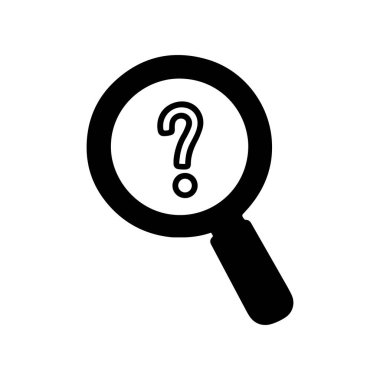 Merkezinde soru işareti olan bir büyüteç simgesi.