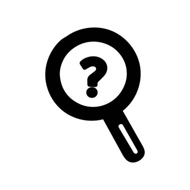 Merkezinde soru işareti olan bir büyüteç simgesi.