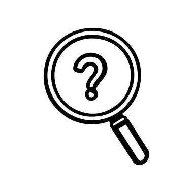 Merkezinde soru işareti olan bir büyüteç simgesi.