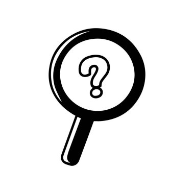 Merkezinde soru işareti olan bir büyüteç simgesi.