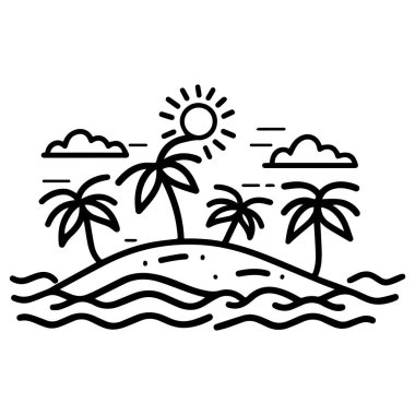 Palmiye ağaçları olan güneşli bir ada. Suyla çevrili bir sanat eseri..