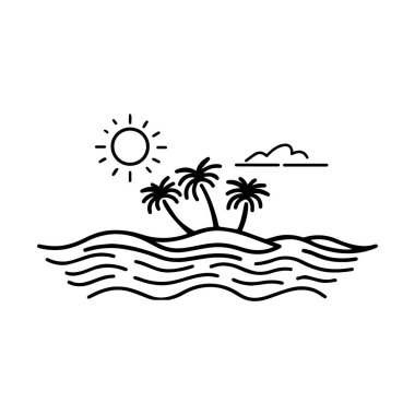 Palmiye ağaçları olan güneşli bir ada. Suyla çevrili bir sanat eseri..