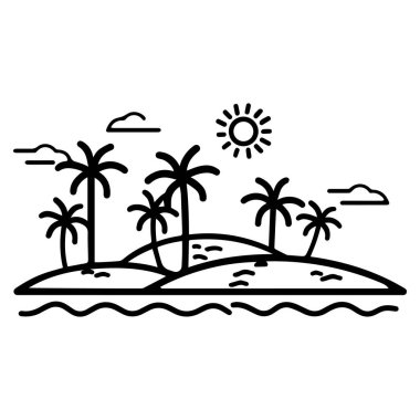 Palmiye ağaçları olan güneşli bir ada. Suyla çevrili bir sanat eseri..