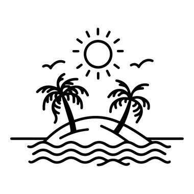 Palmiye ağaçları olan güneşli bir ada. Suyla çevrili bir sanat eseri..