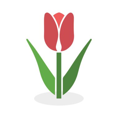 Lale renklendirme simgesi, sapı ve yaprakları beyaz arkaplanda.